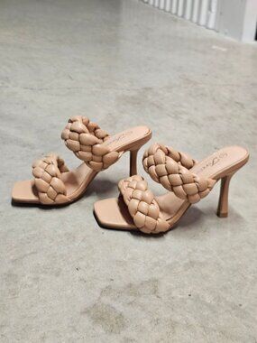 Braided Faux Leather High Heel Sandals - Nude Beige Chic & Elegant Design For Wo